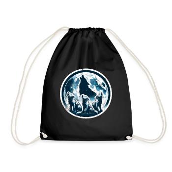 Monocolor Wolf Welpen heulen Mond Fantasy Natur - Turnbeutel - Schwarz - Vorne
