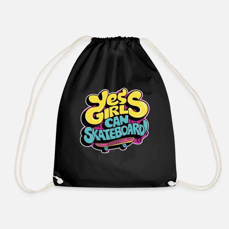 Cool Skateboard Longboard Skater Girl - Drawstring Bag - black