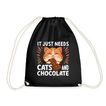 Chocolate Lover Cat Funny Saying Sweet Food - Drawstring Bag - black - Front