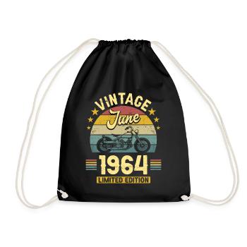 Biker 60 Years Old 1964 June 60 Years Anniversary - Drawstring Bag - black - Front