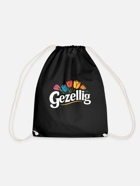 Gezellig Dutch Tupil Netherlands Windmill Floral - Drawstring Bag - black