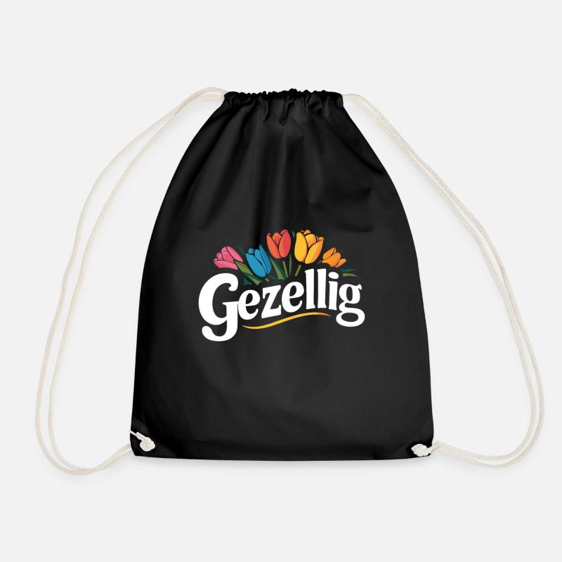 Gezellig Dutch Tupil Netherlands Windmill Floral - Drawstring Bag - black