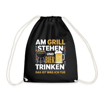 Standing at the Grill Drinking Beer Funny Grill Beer - Drawstring Bag - black - Front