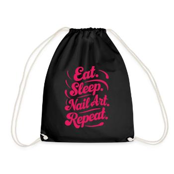 Eat Sleep Nail Art Repeat Nail Tech beautician Job - Drawstring Bag - black - Front