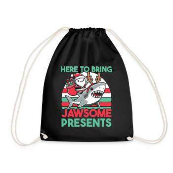 Here to bring jawsome presents christmas pun shark - Drawstring Bag - black - Front