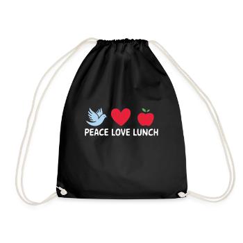Frieden, Liebe, Mittagessen, Kantine, Cafeteria, Humor - Turnbeutel - Schwarz - Vorne