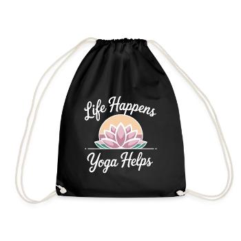 Life Happens Yoga Helps Meditation Mindfulness - Drawstring Bag - black - Front