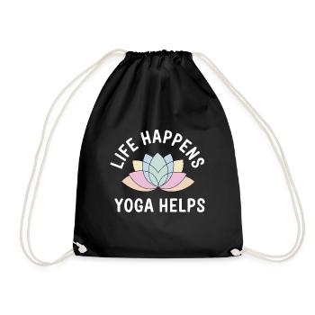 Life Happens Yoga Helps Meditation Mindfulness - Drawstring Bag - black - Front