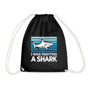 I was fighting a shark Funny Injury Joke sarcasm - Drawstring Bag - black - Front