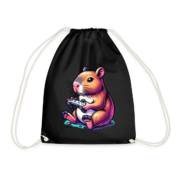 Pixel Art Video Games Gamer Capybara - Drawstring Bag - black - Front
