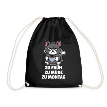 Too Soon Too Tired To Monday Cat Saying Work - Drawstring Bag - black - Front