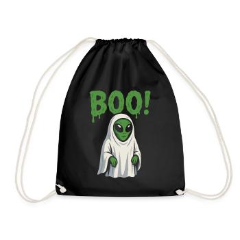 Alien Ghost Boo Funny Halloween Costume - Drawstring Bag - black - Front
