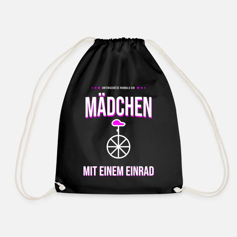 Mädchen mit Einrad Motiv – Mutig & Retro - Turnbeutel - Schwarz