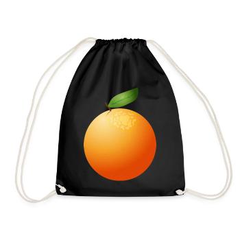 große saftige Orange mit Blatt - Turnbeutel - Schwarz - Vorne