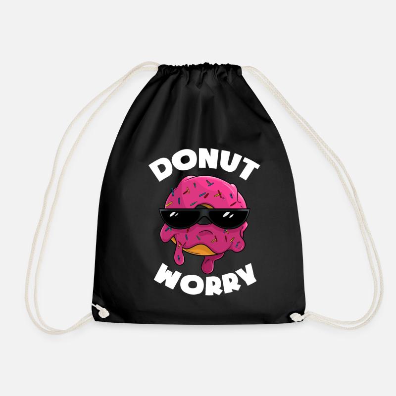 Donut Worry - Delicious donut with sunglasses - Drawstring Bag - black