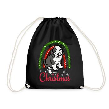 Cute Bobtail Dog Lover Kawaii Christmas - Drawstring Bag - black - Front