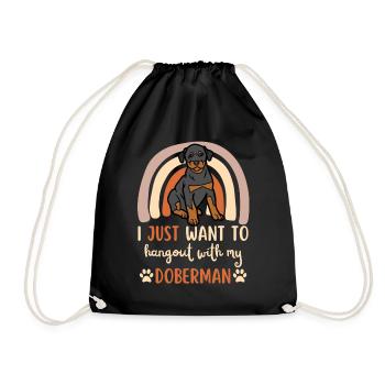 Chien Doberman mignon Kawaii - Sac de sport léger - noir - Devant