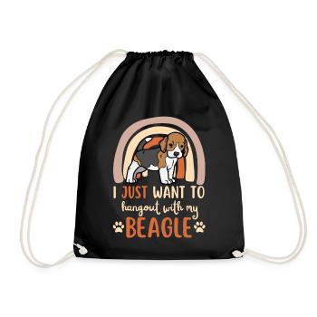 Beagle puppy dog cute beagle kawaii - Drawstring Bag - black - Front