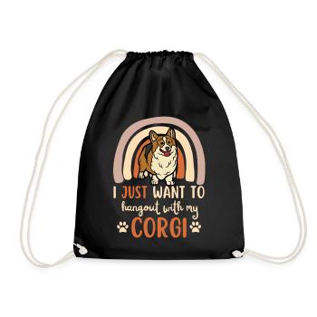 Sweet Welsh Corgi puppy lover kawaii - Drawstring Bag - black - Front