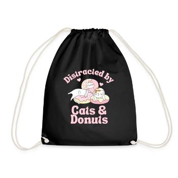 Donut cat kawaii cute cats with donuts - Drawstring Bag - black - Front