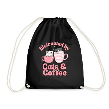 Kaffee Katze kawaii Kaffee und Katzen Liebhaber - Turnbeutel - Schwarz - Vorne