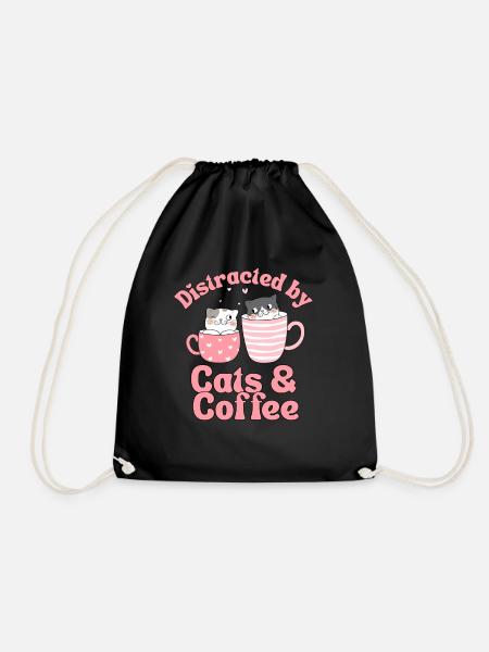 Kaffee Katze kawaii Kaffee und Katzen Liebhaber - Turnbeutel - Schwarz
