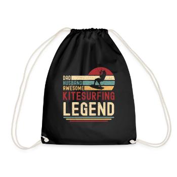 Husband Father Kitesurf Legend Retro Vintage - Drawstring Bag - black - Front