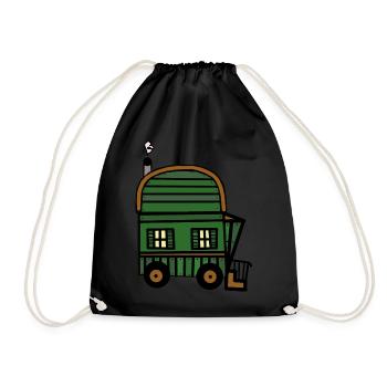 Bauwagen Haus Hütte Immobilie wohnen Öko - Turnbeutel - Schwarz - Vorne
