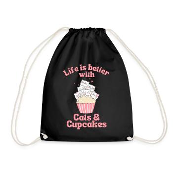 Katze Cupcake kawaii Cupcake und Katzen Liebhaber - Turnbeutel - Schwarz - Vorne