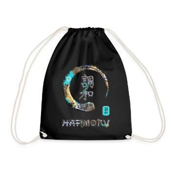 Harmony Japanese Kanji Word Symbol Enso Circle 3 - Drawstring Bag - black - Front
