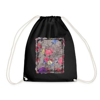 Japanese Floral Pattern Chrysanthemum Cherry - Drawstring Bag - black - Front