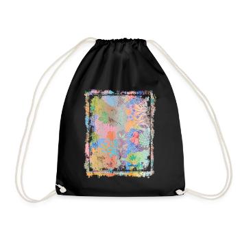 Japanese Floral Pattern Chrysanthemum Cherry - Drawstring Bag - black - Front
