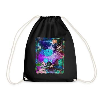 Japanese Floral Pattern Chrysanthemum Cherry - Drawstring Bag - black - Front