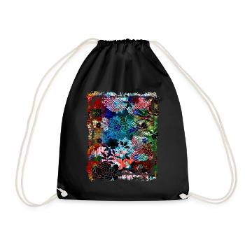 Japanese Floral Pattern Chrysanthemum Cherry - Drawstring Bag - black - Front