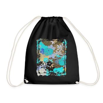 Japanese Floral Pattern Chrysanthemum Cherry - Drawstring Bag - black - Front