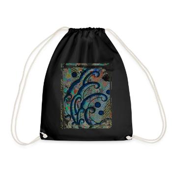 Japanische Great Wave Blumenmuster Collage Art 85 - Turnbeutel - Schwarz - Vorne