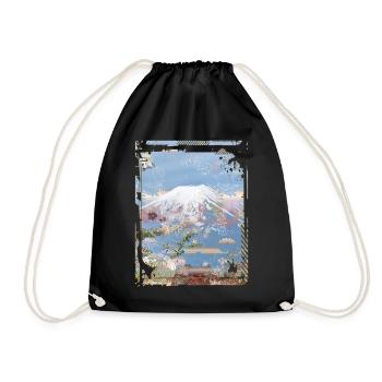 Japan Mount Fuji Cherry Blossom Sakura Collage - Drawstring Bag - black - Front