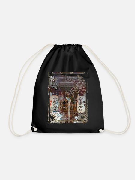 Japan Worship Place Collage Art 90 - Turnbeutel - Schwarz