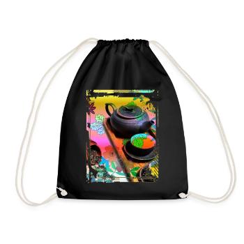 Japan Tea Ceremony Collage Art 99 - Drawstring Bag - black - Front