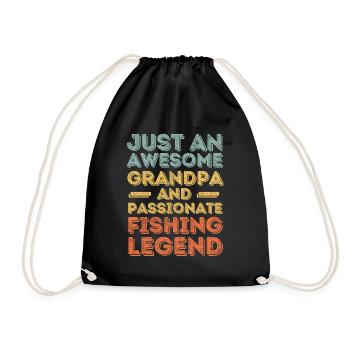 Grandpa fishing retro - Drawstring Bag - black - Front