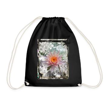 Japanese Collage Art Lotus Water Lily Collage Art - Drawstring Bag - black - Front