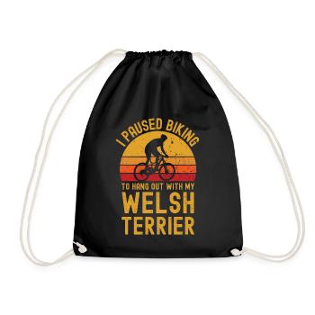 Cycling and Welsh Terrier - Drawstring Bag - black - Front