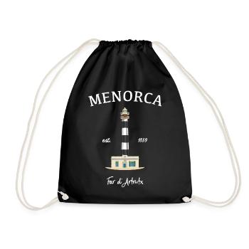 Menorca, Balearen, Zeichnung Leuchtturmd‘Artrutx - Turnbeutel - Schwarz - Vorne