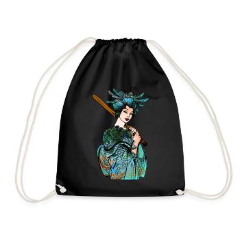 Japanese Geisha Sword Samurai Warrior 110 - Drawstring Bag - black - Front