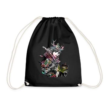 Japanese Geisha Sword Samurai Warrior 113 - Drawstring Bag - black - Front