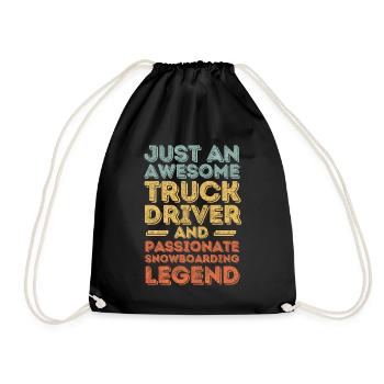 Truck driver snowboarding retro - Drawstring Bag - black - Front