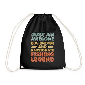 Bus driver fishing retro - Drawstring Bag - black - Front