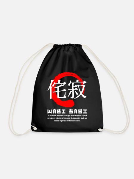 Wabi sabi meaning Japanese kanji words character - Drawstring Bag - black