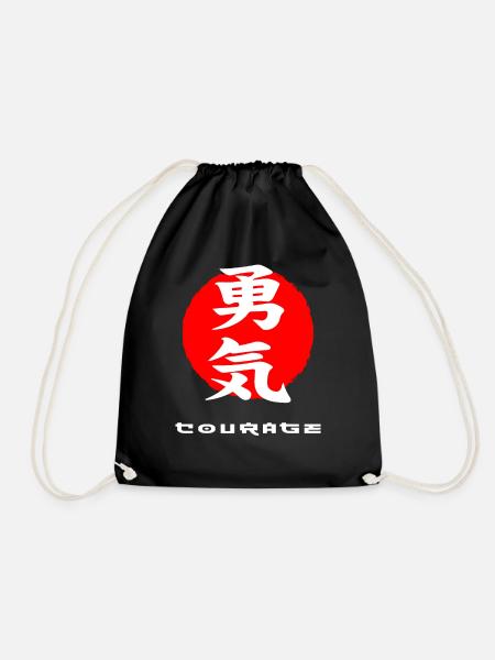 Courage Japan quote Japanese kanji words - Drawstring Bag - black
