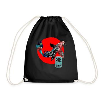 Japan Koi Karpfen Fisch Wasserteich Asiatisch Japanisch - Turnbeutel - Schwarz - Vorne